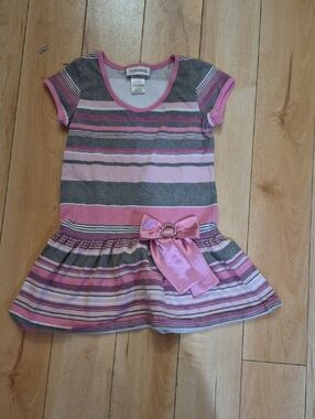 Girls' Size 5 Youngland Pink and Gray Striped Dress with Bow